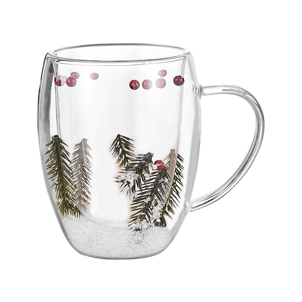 Dried Flower Glass Drinking Cup Decorative Coffee Mug with Double Insulation Clear Espresso Drinkware for Beverage Lover