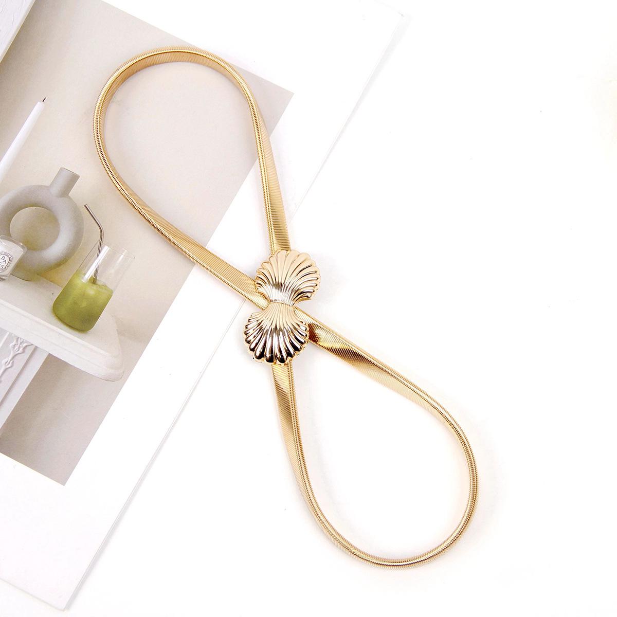 

Женский тонкий металлический эластичный пояс с украшением в виде розовой цепочки на талии - идеально подходит для юбок и платьев