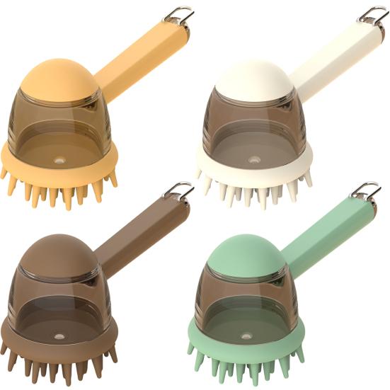 Escova de Banho para Animais de Estimação com Cerdas de Silicone 2 em 1 para Cães e Gatos com Dispensador de Sabão Embutido Ferramentas de Massagem Esfoliantes para Higiene de Animais