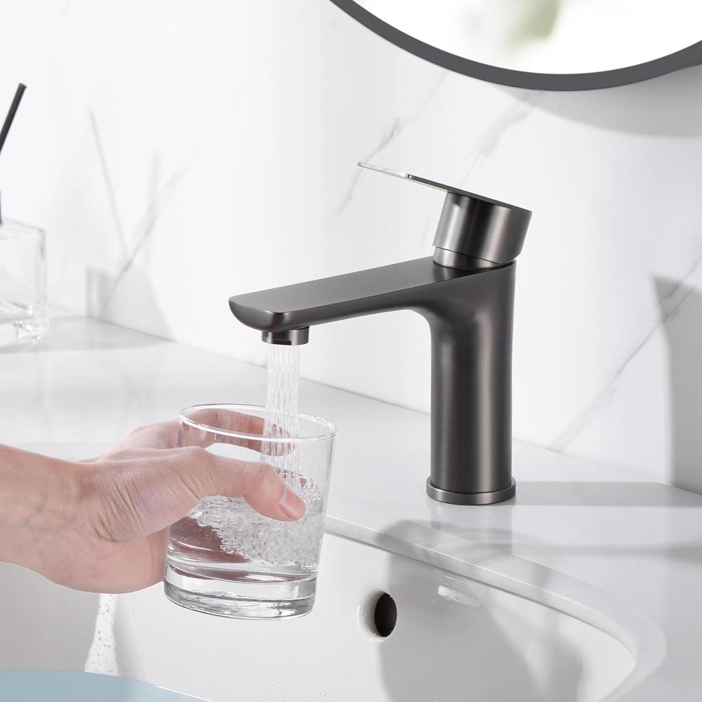 Bathroom Faucets for Sink Lavatory Faucet 304 Stainless Steel Single Hole Single Handle, Gun Gray