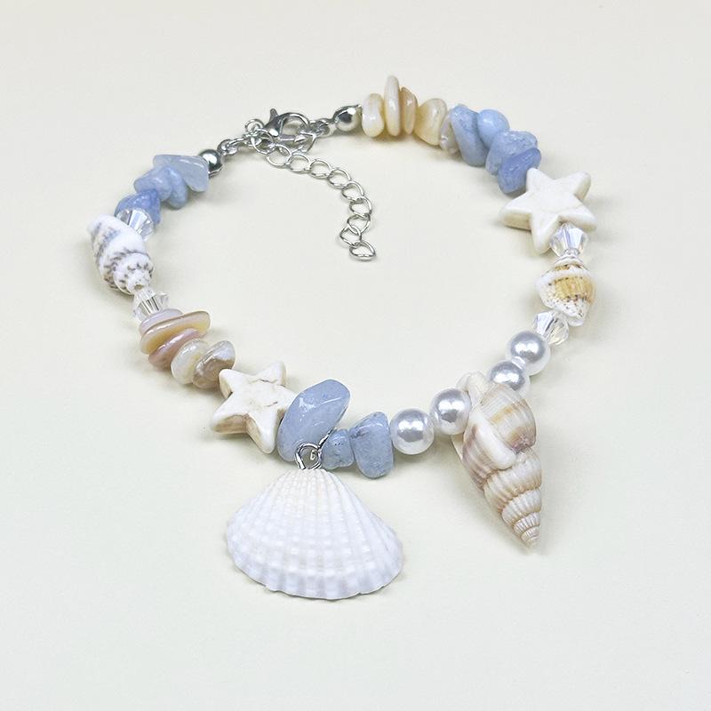 Handmade Seashell & Crushed Stone Bracelet with Lobster Clasp - Perfect Summer Travel Souvenir