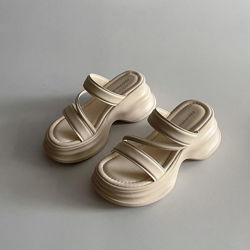 

Niche thick bottom height increase word with muffin cool slippers women wear spring new versatile flip-flops 40 бежевый