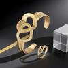 Two-piece set simple hollow love opening bracelet ring jewelry set fashionable daily casual versatile set