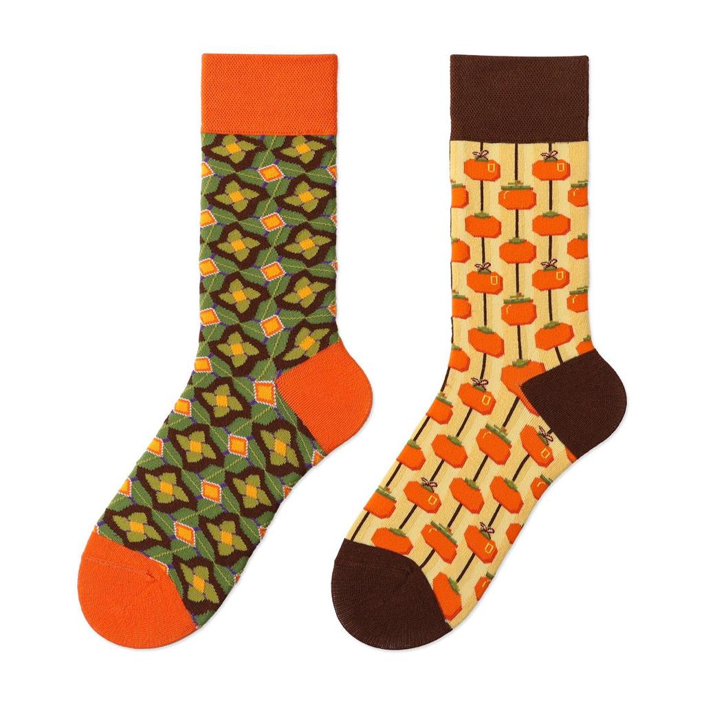 Unisex A/B Style Asymmetrical Cartoon Mid-Calf Cotton Socks