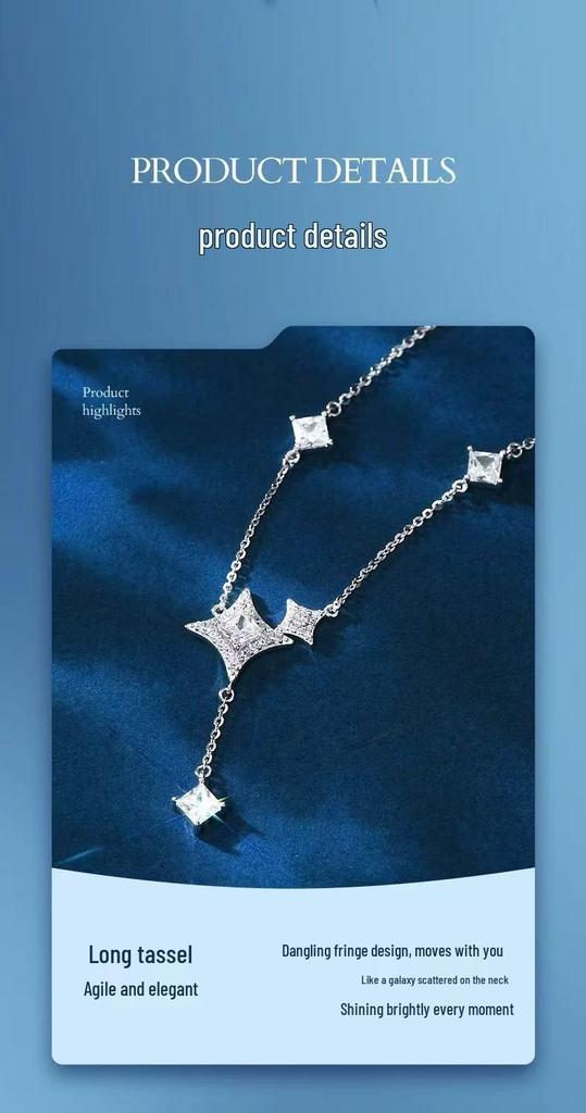 Nickel Silver-Plated Gold Star Tassel Necklace - Light Luxury Design, New Year Gift for Women