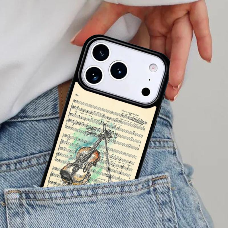 Musical Notes Violin Classical Phone Case for iPhone 17ProMax 12 13 14 15 16e 17 Pro Max Plus Air Cover