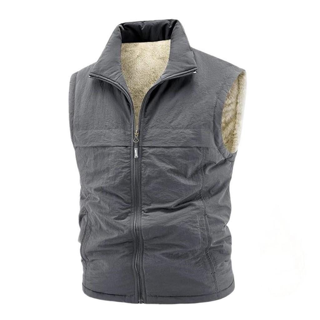 Men's Solid-color Casual Fleece Vest, Men's Fleece Thickened Warm Sleeveless Coat