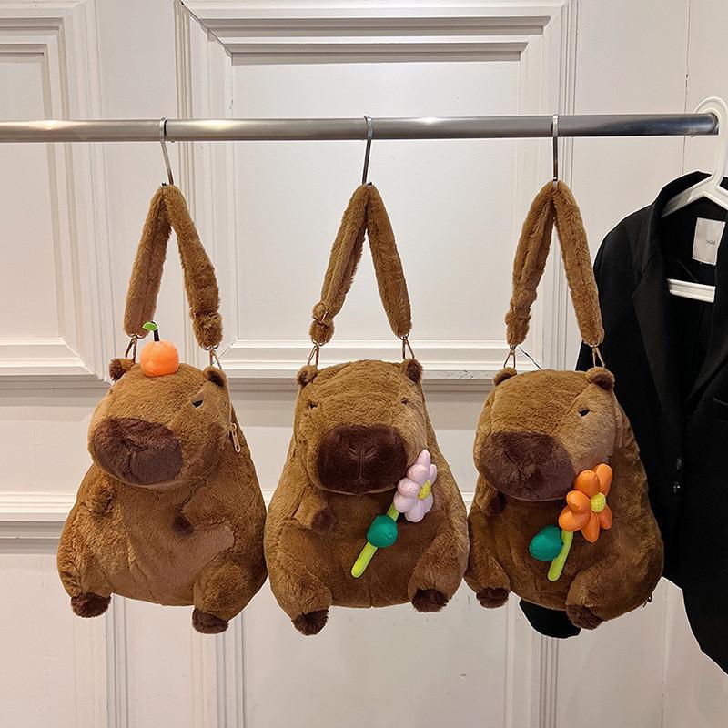 Capybara Charming Plush Toy Backpack For Children In Vibrant Orange And Pink