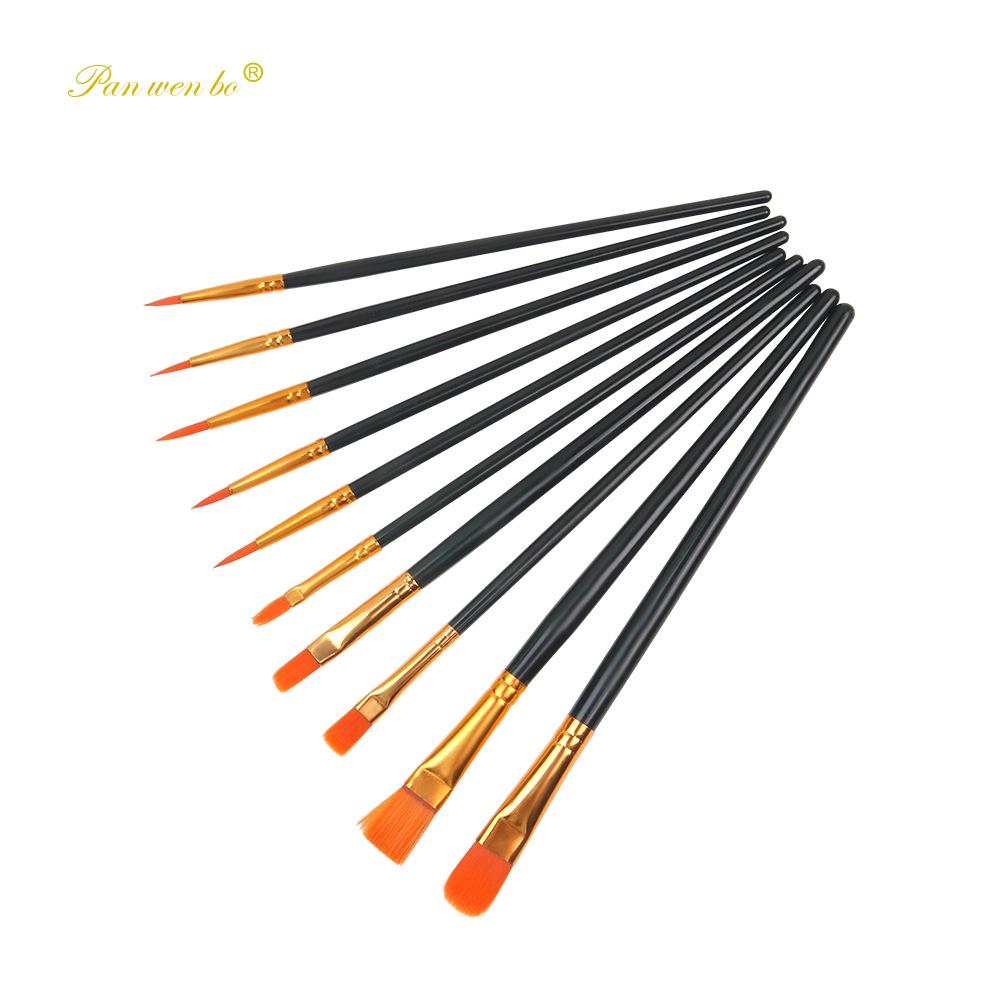 10-Piece Plastic Handle Oil Paint Brush Set for Students