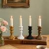 European Retro Candle Holder Vintage Taper Holder, Nostalgic Resin Candlestick Decorative Black Stand for Wedding Party Dinning Table Centerpiece Gold