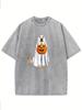 Halloween Themed Retro Washed Highquality Cotton Pattern Mens Washed Tshirt Summer Round Neck Top Short Sleeved Shirt