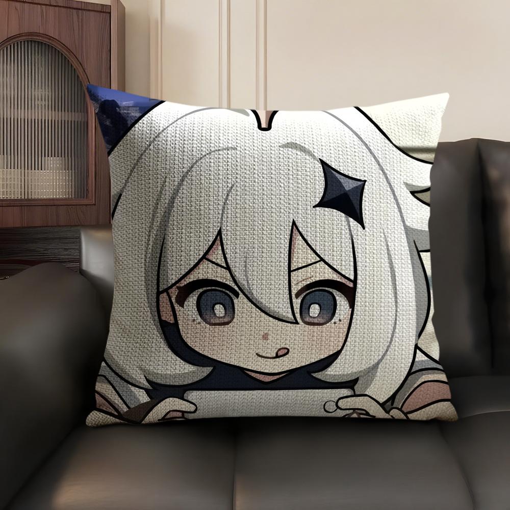 Paimon Cute Cute Genshin Impact Cushion Cover Natural Linen Organic Fabric DoubleSided Printing Sofa Home Decor Pillow Case