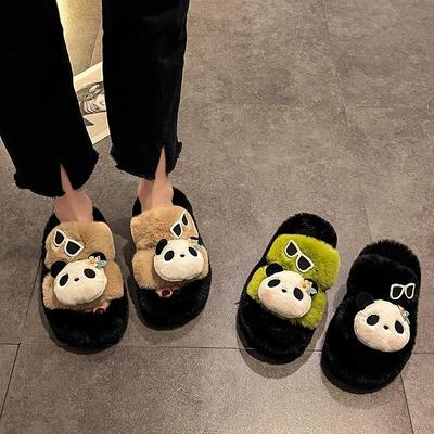 Fashion Fluffy Panda Slippers Women's New Models In Summer 2025 Women's Outer Wear Thick-soled Home Comfortable Fluffy Shoes Women