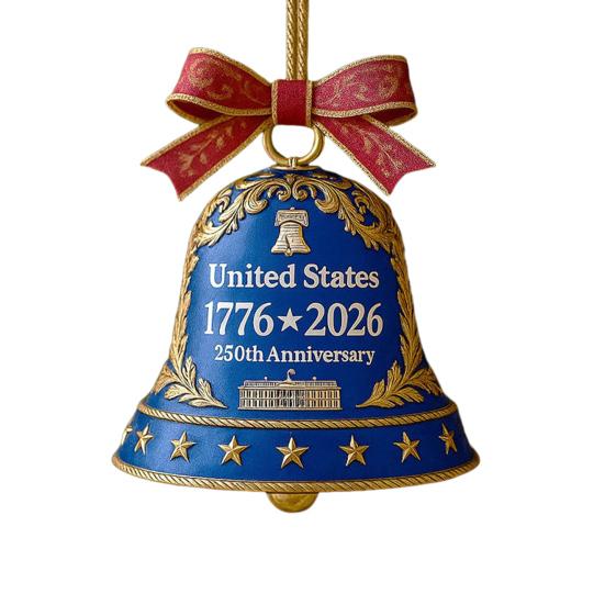 USA 250th Anniversary Bell Ornament Golden-Plated Metal Pendant Durable Collectible Decor Christmas Themed Decorative Bell