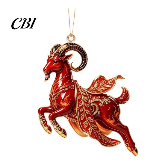 Christmas Tree Hanging Ornaments Galloping Goat Ornament, 2D Flat Acrylic Pendant, New Year Holiday Celebration Trinkets Decoration for Tree, Mantel,