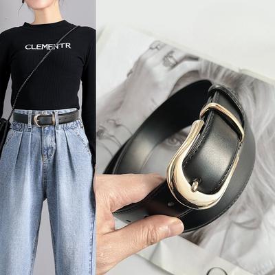 Genuine Leather Women's Belt, Cowhide, Versatile and Simple Matching with Casual Pants, Jeans, Women's Decorative Leather Belt Width 3.3CM