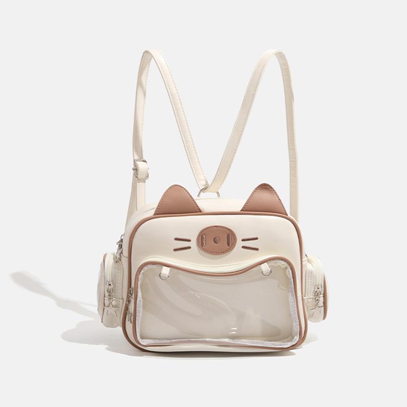 Y2K Ita Bag Cat Pu Backpack – Foldable, Adjustable Strap, Secure Zipper, Preppy Style Cute Schoolbag