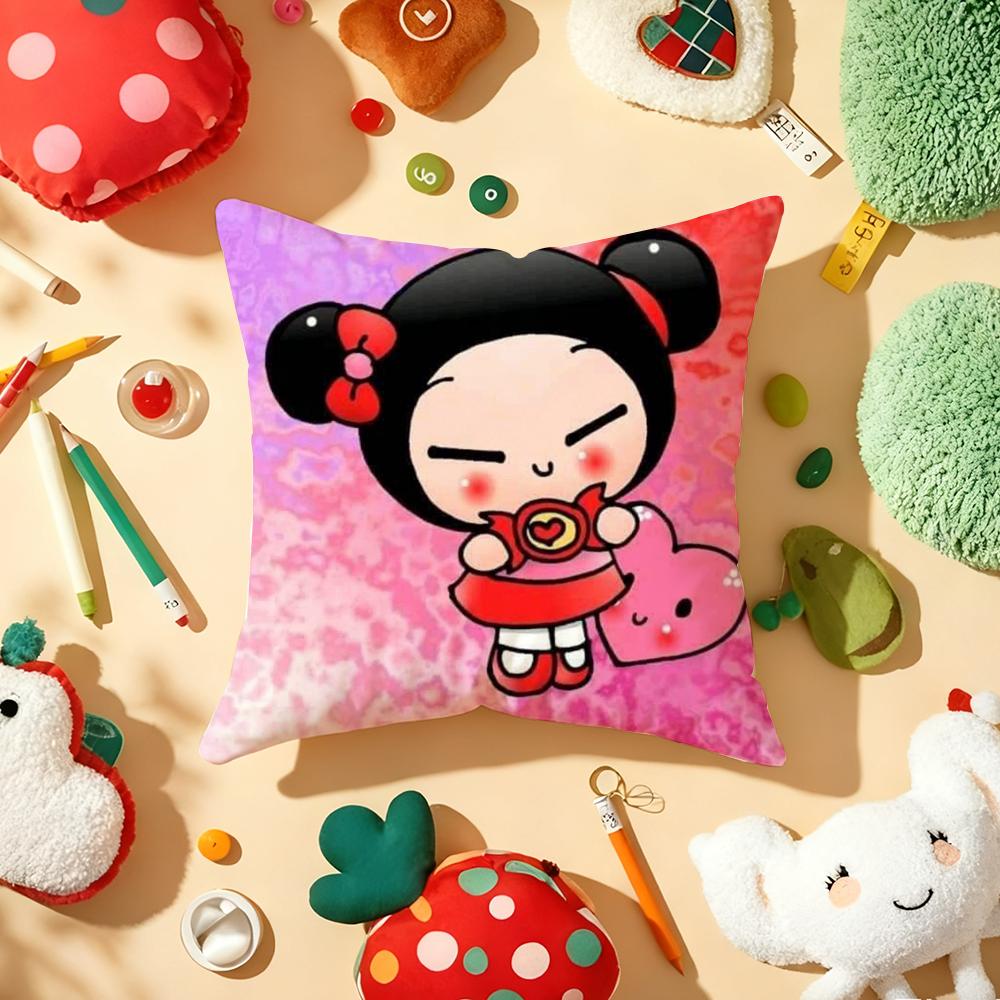Fashion Cute Cartoon PPucca Cushion Cover Plush Fabric Soft DoubleSided Printed Sofa Warm Winter Home Gift Pillow Cover