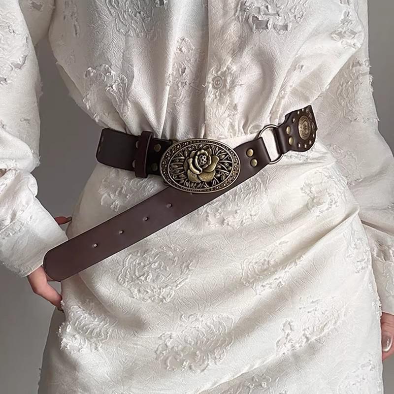 Women's 2025 High-End Leather Belt with Rivets - Trendy Wasteland Style for Skirts & Jeans