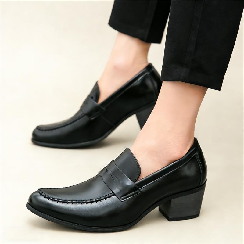 Fashion New Men's Black Brown Patent Leather Cuban Elevator Shoes Penny Loafter Formal Wedding Prom Homecoming Oxfords
