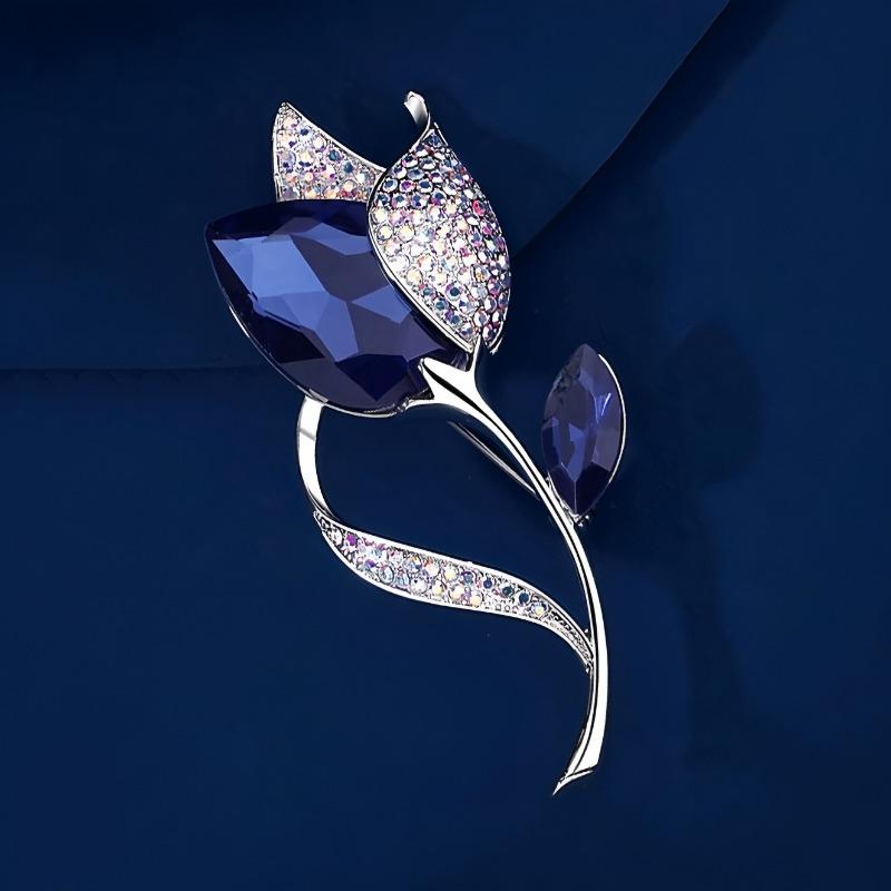 

Ретро брошь-тюльпан, Роскошная и изысканная брошь, Универсальная хрустальная булавка, Элегантный аксессуар для костюма серебряный/синий