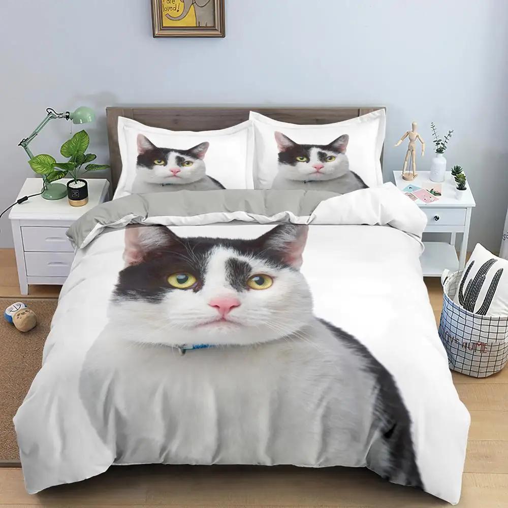 3D zvířecí vzor Sada povlaků na přikrývku Sada povlečení se vzorem roztomilé kočky Polyesterový povlak na přikrývku King Twin Single Size Domácí Textilní Kotě