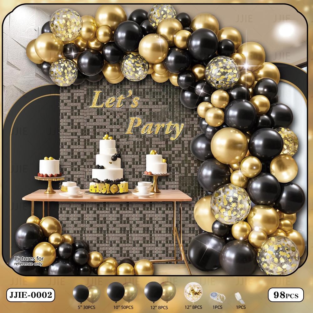 

Набор гирлянд из шаров Черно-Золотой Цепочки на Годовщину Открытие Помолвку Свадьбу День Рождения Свадебное Украшение Арка из Цепочки Шаров Стена Фона Jjie-0002balloonchainset[glueandballoonchain]