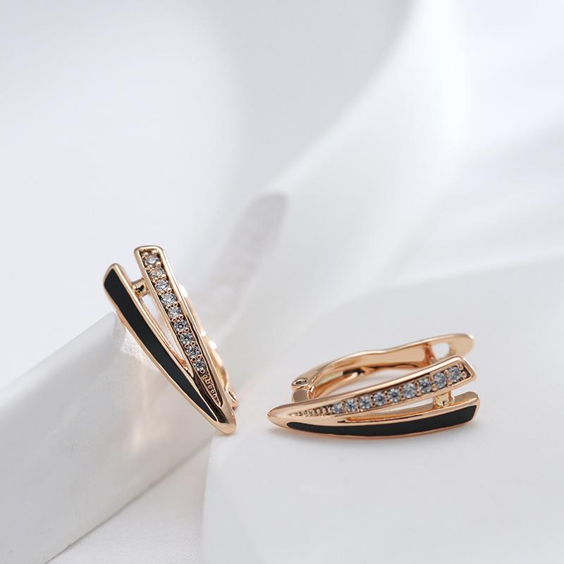 Fashion Women Dangle Earrings  Rose Gold Geometry Black Enamel Natural Zircon Earrings High Quality Daily Jewelry