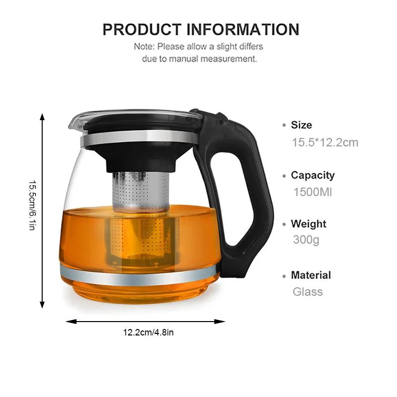 1500Ml Heat Resistant Glass Teapot Infuser Transparent Teapot Cup Puer Oolong Drinkware Home Office Glass Flower Tea Maker