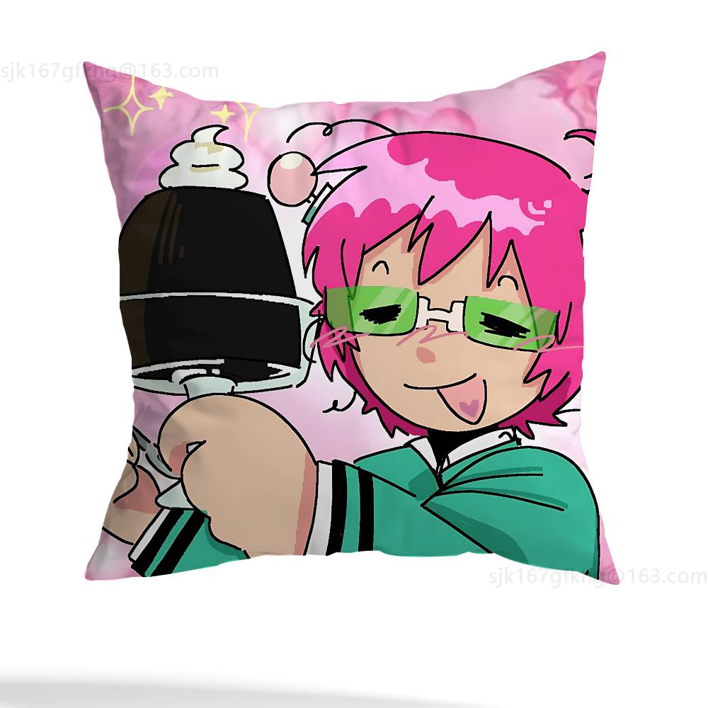 Anime Role S-Saiki K Chibi Pillow Case Square Double-Sided Printing Short Plush Sofa Cushion Cover Bedroom Bedside Pillow