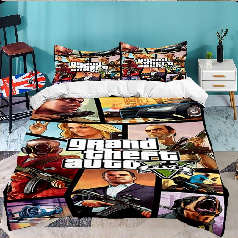 3-teiliges Bettwäsche-Set 'Diebstahlauto', Enthält 1 Bettbezug und 2 Kissenbezüge. Perfekt für Schlafzimmer, Wohnheim, Große Größe, Ventilator, Weihnachtsgeschenk