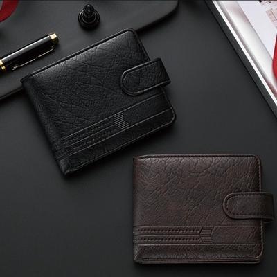 PU Leather Two Fold Wallets Urban Recreational Style Solid Color Male Wallet Multifunction ID Badge Holder Men's Short Wallet