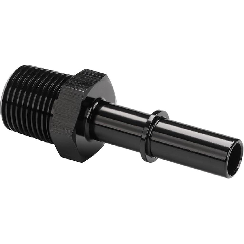 1/4 NPT Male to 3/8" SAE Quick Disconnect Male Push On EFI Fuel Fitting Adapter Straight Aluminum Black