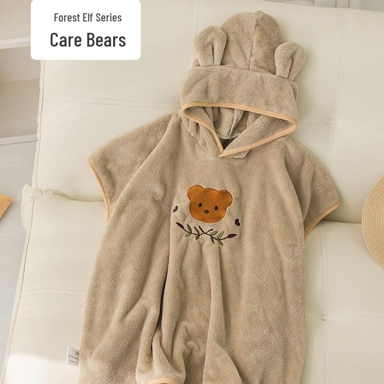 Cartoon Hooded Coral Fleece Bath Towel Cape for Children and Newborns