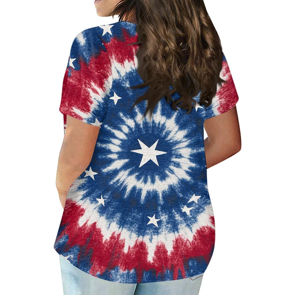 Women's Large Size T-Shirt Casual Tie-dye Round Neck Short Sleeve Top