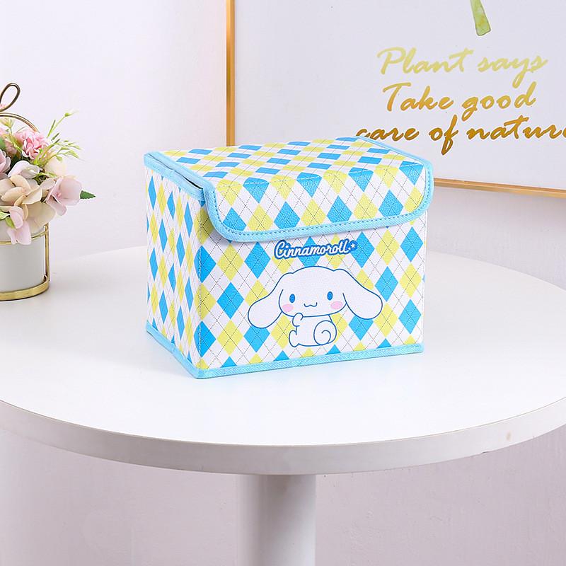 Hello Kitty Kuromi Cinnamoroll Melody Gittermuster Faltbare Klapp-Aufbewahrungsbox für Büro und Schlafzimmer