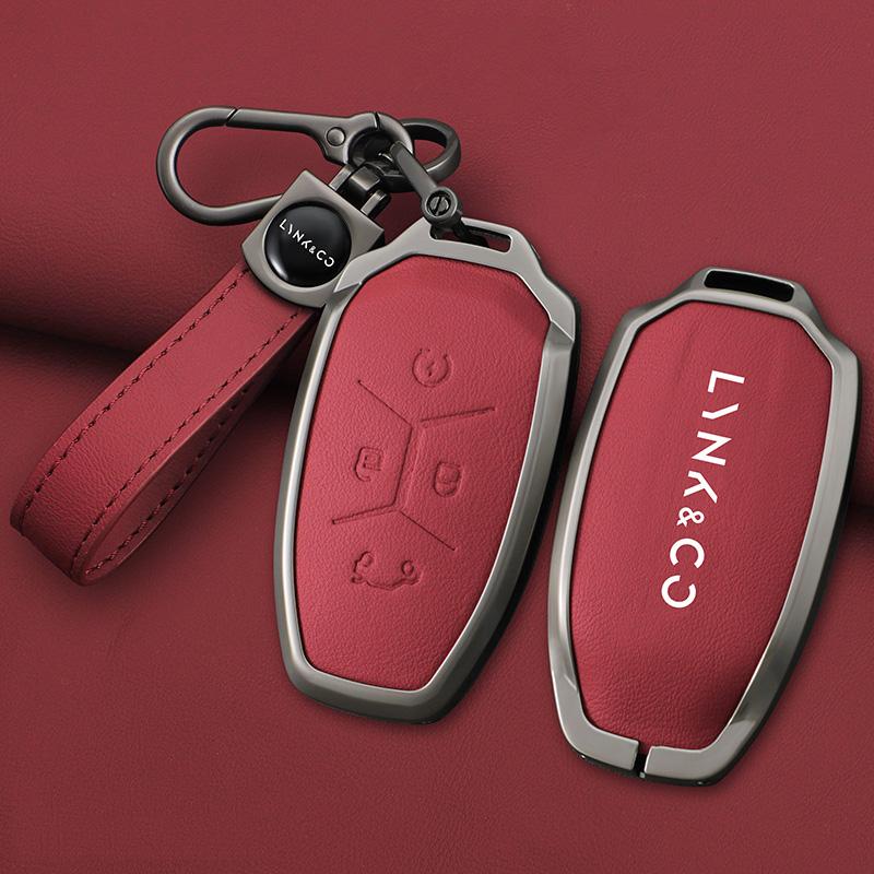 Interior Mouldings Metal Leather Car Key Case Protector Full Cover Shell Holder For LYNK&CO 05 01 02 03 06 Remote Keychain Auto