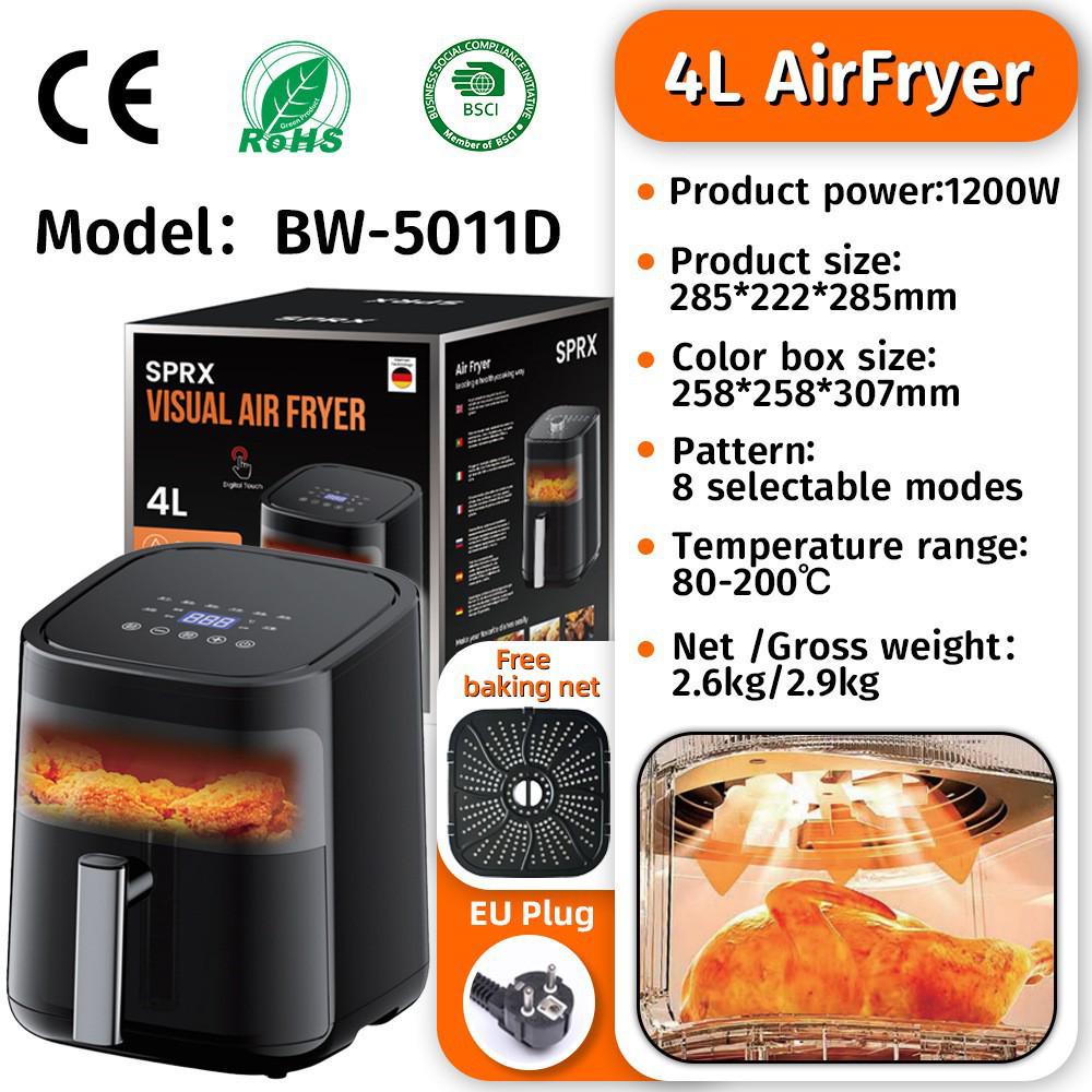 Large Capacity Visible Air Fryer - High Power Electric French Fry Maker for Home Use, Oil-Free Cooking