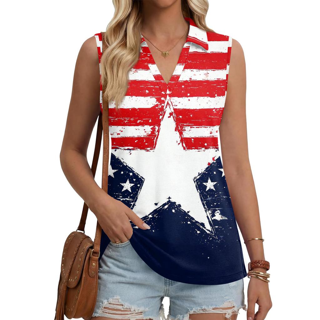 Women's Fashion Casual Lapel Sleeveless Color Shirt Women's V-Neck Up Tops