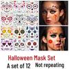 Day of the Dead & Halloween Face Tattoo Stickers: Flowers, Spider, Scars for Party Makeup
