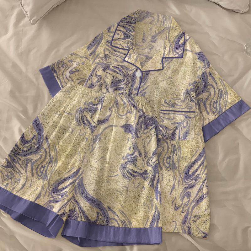 China Stil Tinte und Waschen Landschaft Malerei Pyjamas Frauen Neue Sommer Kühle Weibliche Nachtwäsche Klassische Elegante Kurze Housewear