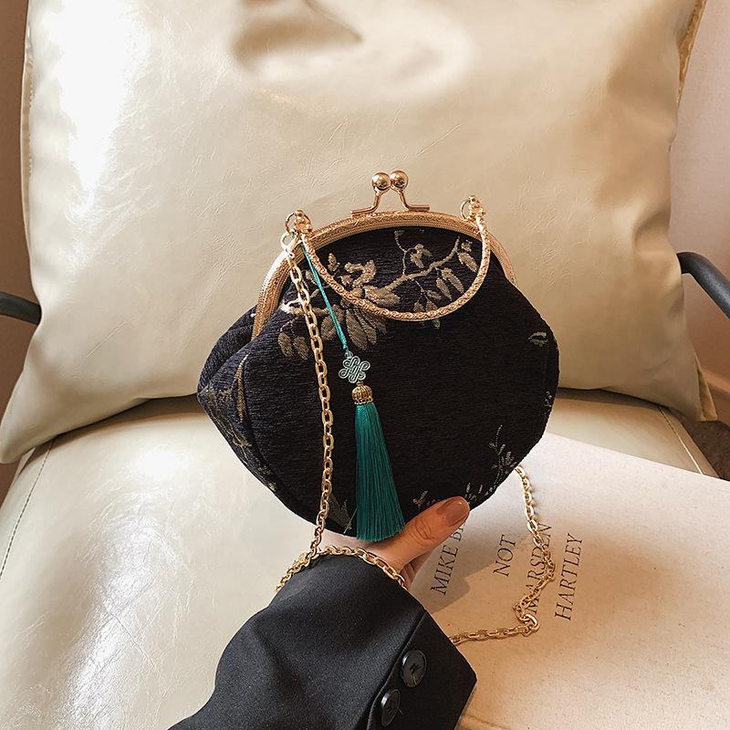 Fashion Vintage Fringe Bag Small Shell Bags Chain Women Shoulder Crossbody Bag Crane Flying Women's Handbags Purses Embroidery