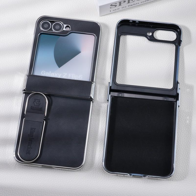 Samsung Z Flip6/7/5 Electroplated Leather Stand Case - Anti-Fall Protective Cover