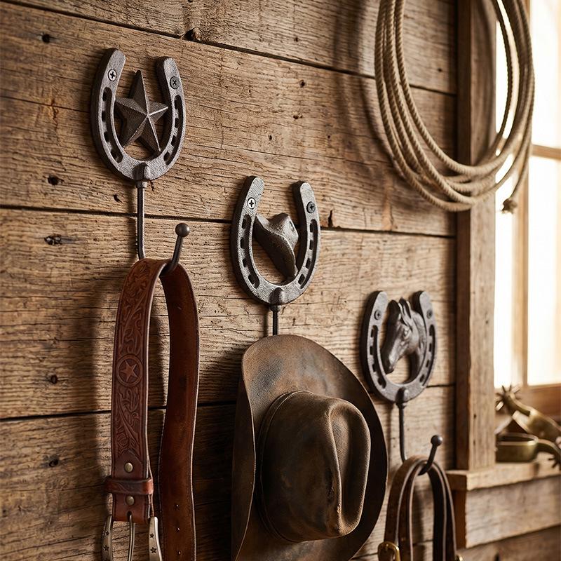 American Retro Horseshoe Iron Wall Hook - Cast Iron Art Decor for Bars and Cafes