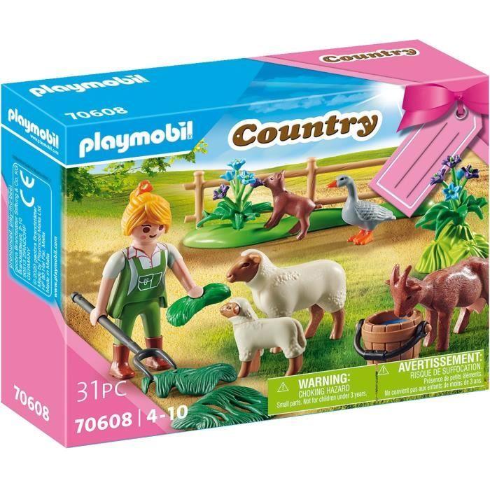 Figurine miniature playmobil 70608 country fermière avec des animaux de pâturage