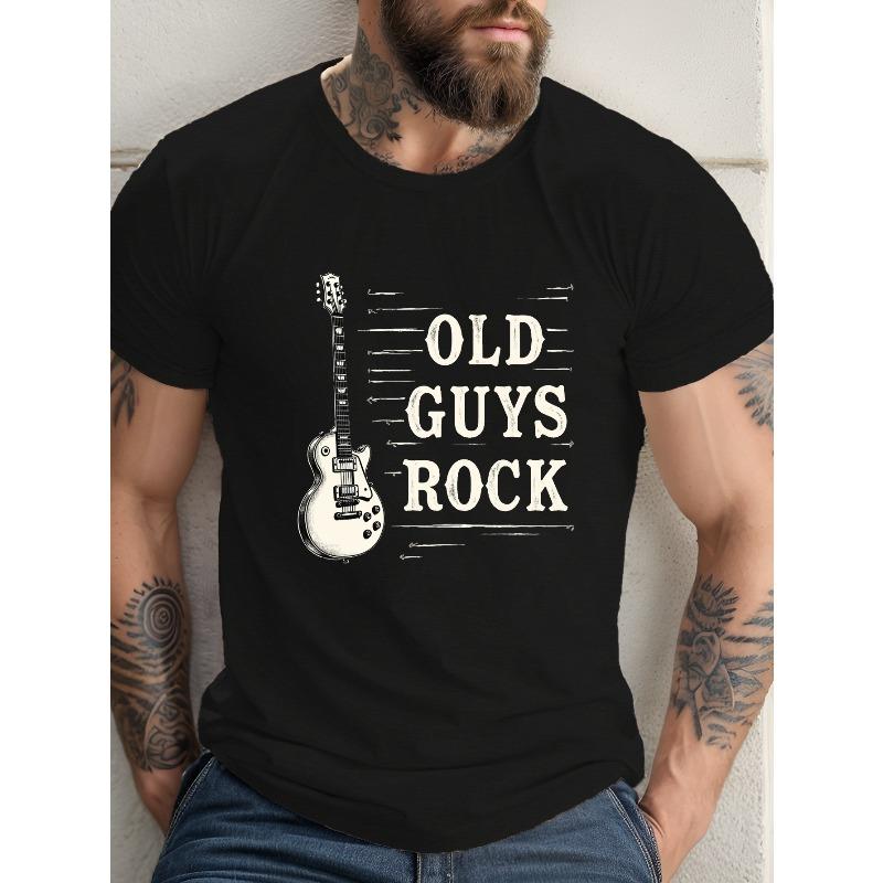 

European sizes [Summer Style] Men S Plus Size Old Guys Rock Electric Guitar Graphic T-Shirt - Casual Crew Neck 2XL чёрный
