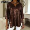 JPNTKY  Women's Fashion Casual Solid Color Print 3/4 Sleeves V Neck Blouses & Shirts