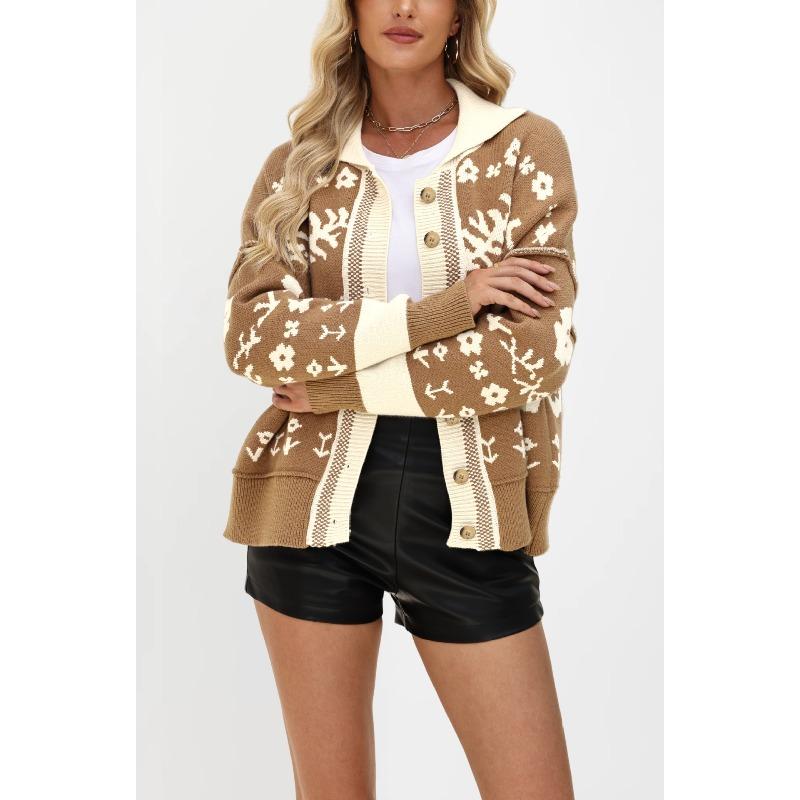 VEZFAA Moda feminina casual outono inverno manga comprida gola polo suéteres