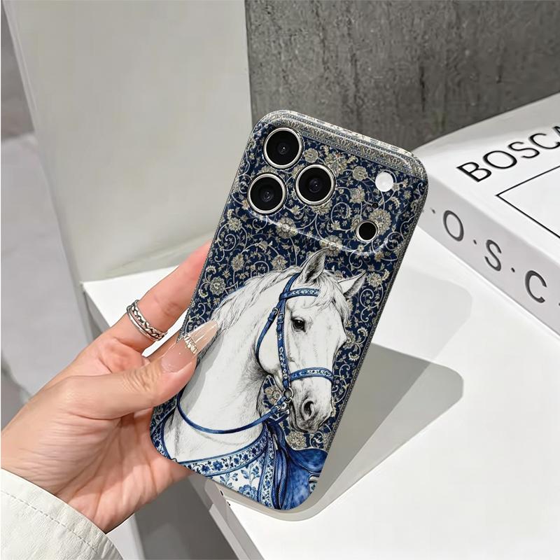 Regal Equestrian White Horse Bridle Art Graphic Film Aesthetic Protective Shockproof Bumper Phone Case Cover For iPhone 13 14 15 16 17 Pro Max Plus