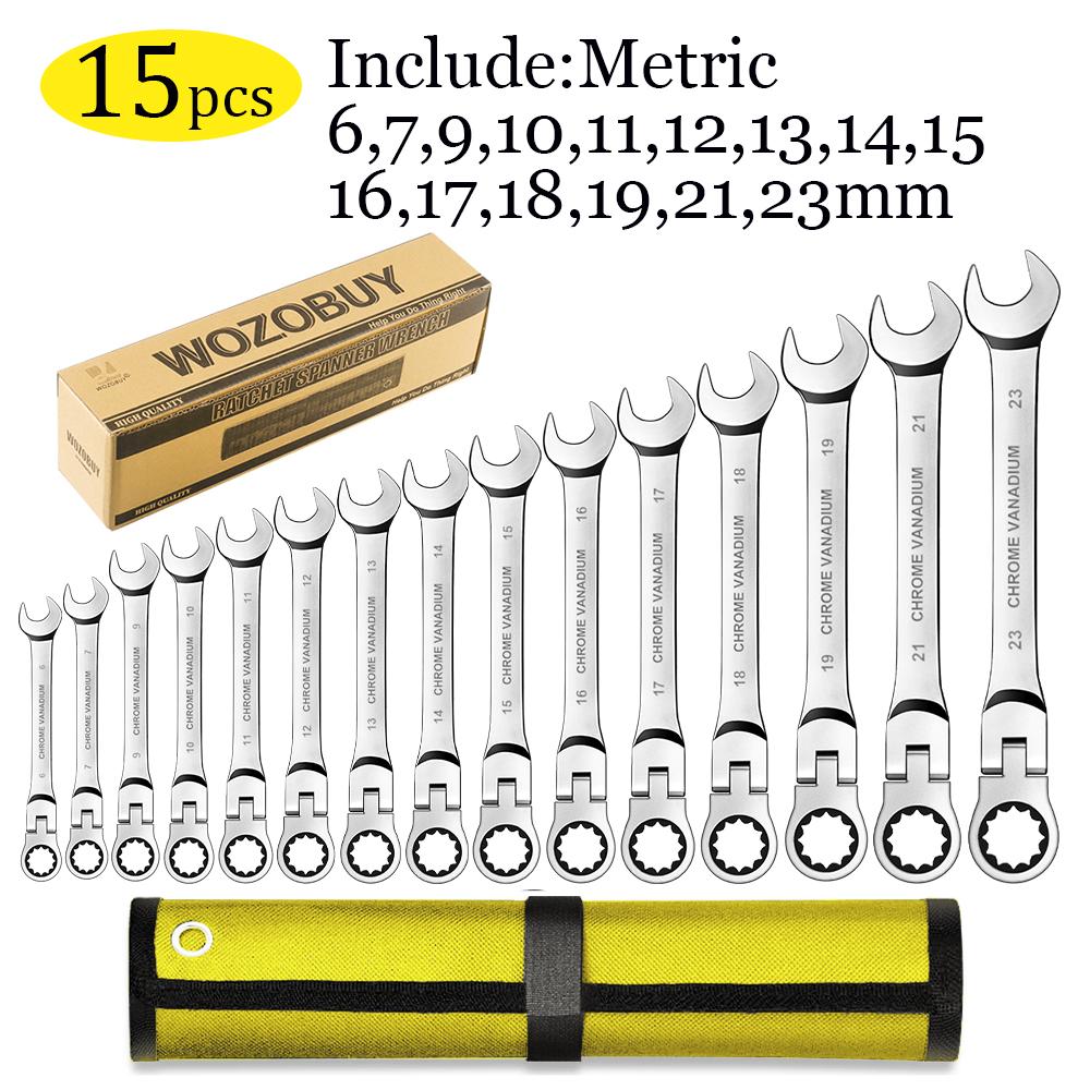 WOZOBUY Ratchet Metric Wrench Set, Movable Head Socket Wrench  Gear Ring Torque Key Wrench Set Car Repair Tool